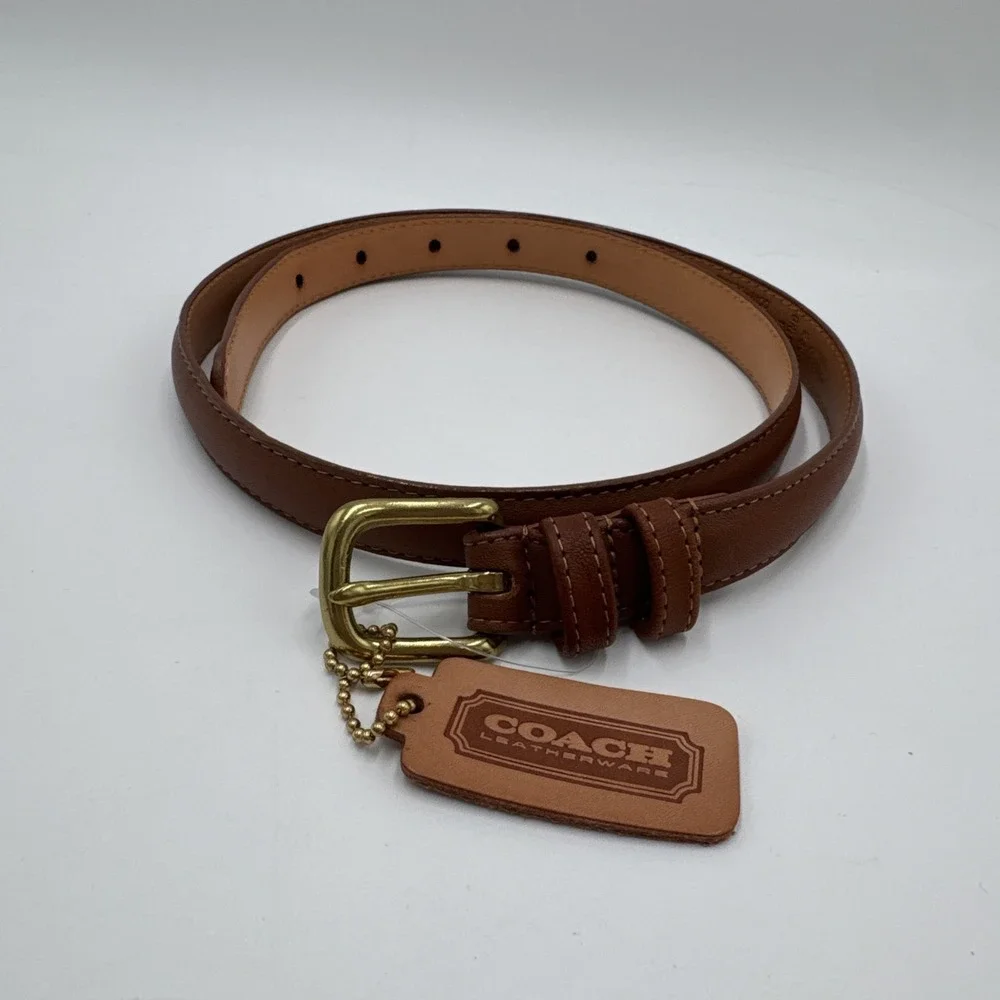 Vintage Coach 2800 British Tan Leather Belt Size 30 USA Solid Brass Hangtag